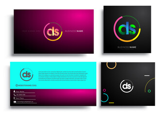 Letter DS logotype with colorful circle, letter combination logo design with ring, sets of business card for company identity, creative industry, web, isolated on white background.