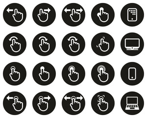 Sticker - Touchscreen Icons White On Black Flat Design Circle Set Big