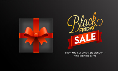 Wall Mural - UP TO 60% Off for Black Friday Sale Banner Design with Top View Gift Box.