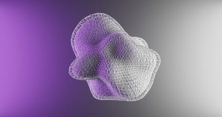 Poster - Abstract Object with Wireframe Surface. 3D Illustration with purple and white light