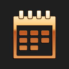 Poster - Gold Calendar icon isolated on black background. Long shadow style. Vector.