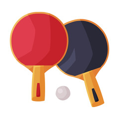 Poster - Ping Pong Rackets with Ball, Fitness and Sports Equipment Vector Illustration on White Background