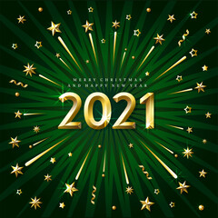 Canvas Print - Happy new year golden 2021 on green background