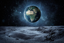 Planet Earth Seen Fron The Moon Surface With Copy Space