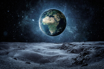 Wall Mural - planet earth seen fron the moon surface with copy space