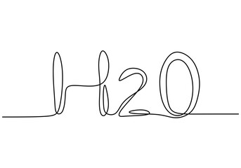 Continuous one single line drawing of H2O in chemistry. Chemical formula for water, ice or steam, two atoms of hydrogen and one oxygen atom, molecular sign isolated on white background.