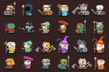 Fantasy Rpg Game Heroes Villains Minions Character Vector Outline Icons Set Flat Design Vector Illustration