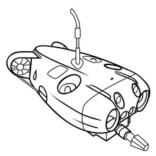 Submarine Sketch, Coloring Book, Isolated Object On White Background, Vector Illustration,