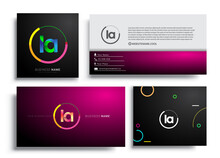 Letter LA Logotype With Colorful Circle, Letter Combination Logo Design With Ring, Sets Of Business Card For Company Identity, Creative Industry, Web, Isolated On White Background.