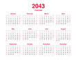 © Khamhoung - Calendar 2043 - 12 months yearly vector calendar - calendar planner template svg format