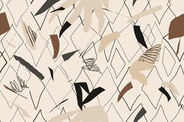 modern artistic illustration pattern. creative collage with shapes. seamless pattern. fashionable te