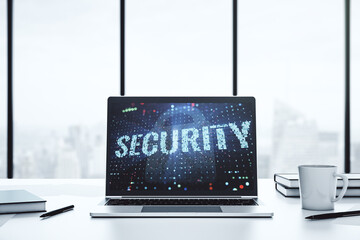 Poster - Cyber security creative concept on modern laptop monitor. 3D Rendering