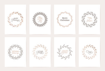 Wall Mural - Winter Vintage Wreath Template, Christmas Vector Botanical Calligraphic Card, Floral Frames Decoration