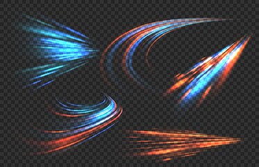 light motion trails. high speed effect motion blur night lights in blue and red colors, abstract fla