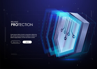 Wall Mural - Shield in futuristic style. Protection Business Concept. future technology template. Safety data concept vector illustration. Fututistic HUD background.