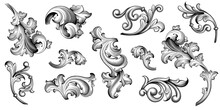 Vintage Baroque Victorian Frame Border Flower Pattern Vector Floral Engraved Scroll Ornament Leaf Retro Decorative Design Tattoo Black And White Filigree Calligraphic Heraldic Shield Swirl