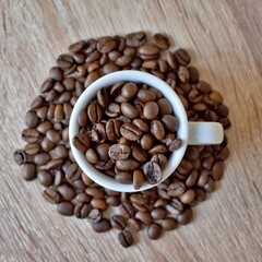 coffee beans with a cup