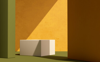 Fototapete - Product setting podium abstract minimalistic geometry, minimal interior, object placement, abstract background room, 3d rendering,