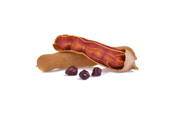 Tamarind fruit with seed isolated on white background