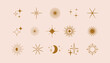 Vector set of linear icons and symbols - stars, moon, sun - abstract design elements for decoration or logo design templates in modern minimalist style