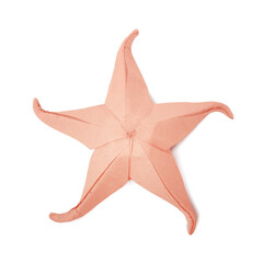 Origami paper starfish underwater on a white background