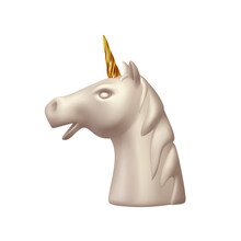 Unicorn Head Is Realistic. Abstract Face Unicorn 3d Object Isolated On White Background. Vector Illustration