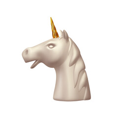 Unicorn head is realistic. Abstract face unicorn 3d object isolated on white background. Vector illustration