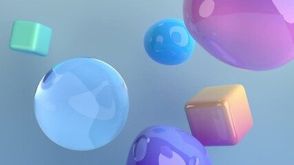 Poster - Abstract 3d render of colorful bubbles, motion background design, 4k seamless looped animation