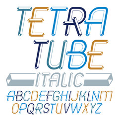 Fototapete - Vector upper case modern alphabet letters set. Artistic italic font,  typescript for use in logo creation. Created with carton tube style,  trigonometry design.