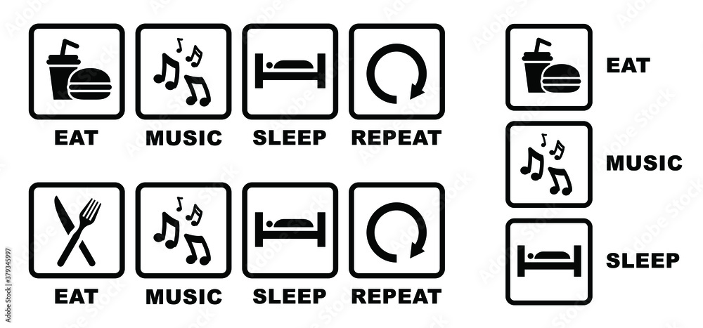 Quote Eat play sleep repeat sign or karaoke singer icons Games sleeps ...
