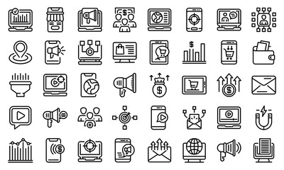 Poster - Online marketing icons set. Outline set of online marketing vector icons for web design isolated on white background