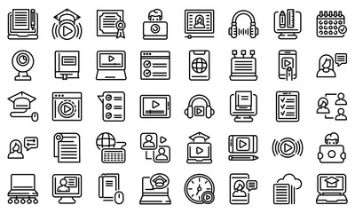 Poster - Online training icons set. Outline set of online training vector icons for web design isolated on white background
