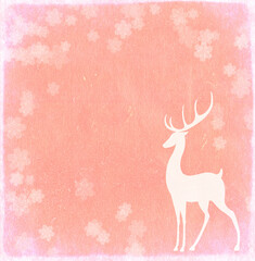 Sticker - Christmas background with old paper texture of pink color and deer silhouette