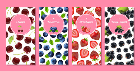 Poster - banner card vertical set with realistic detailed 3d berries. vector