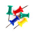 © k_samurkas - Closeup of Many Colored Thumbtacks on White