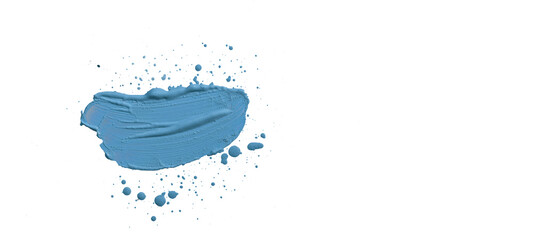 Poster - Colorful color acrylic paint background banner - Abstract stroke / splash stains blobs brush of bright blue pastel paint, isolated on white texture
