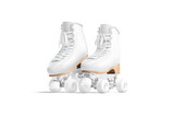 Blank white roller skates with wheels mockup pair on tiptoe,