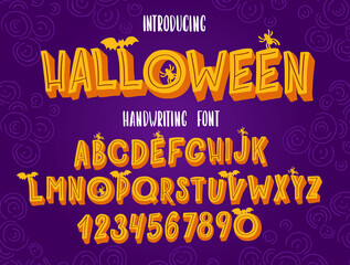Wall Mural - Halloween font. Typography alphabet with colorful spooky and horror illustrations.