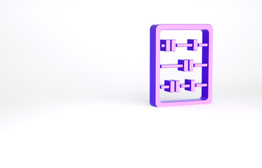 Purple Abacus icon isolated on white background. Traditional counting frame. Education sign. Mathematics school. Minimalism concept. 3d illustration 3D render.