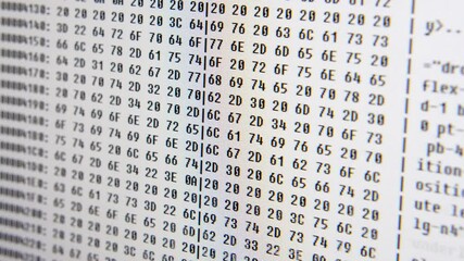 Wall Mural - close up on computer screen binary code on white background.