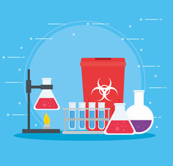 Poster - medical vaccine research, supplies for scientific virus prevention study vector illustration design