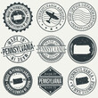 © josepperianes - Pennsylvania Set of Stamps. Travel Stamp. Made In Product. Design Seals Old Style Insignia.