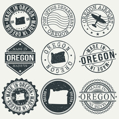 Canvas Print - Oregon Set of Stamps. Travel Stamp. Made In Product. Design Seals Old Style Insignia.