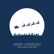 Christmas Village Winter Banner With Santa Sleigh And Reindeer Vector Illustration EPS10