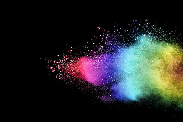 Wall Mural - abstract multicolor powder on black background. holi festival.
