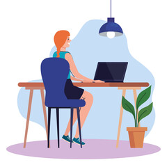 Canvas Print - young woman using laptop in desk, working online concept vector illustration design