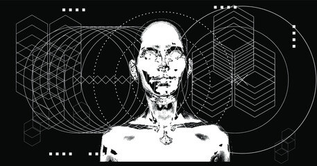 Poster - Pixelated human silhouette. Conceptual illustration of Artificial intelligence, Cryptography and Cyber Security.