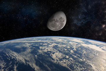 high quality deep space iimage with the earth and the moon . elements of this image furnished by nas