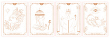 Set Of Tarot Card, Major Arcana. Occult And Alchemy Symbolism. The Empress, The Emperor, The Hierophant, The Lovers. Editable Vector Illustration.