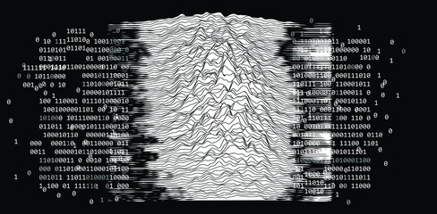 Aufkleber - Abstract futuristic background with binary code and wavy graph function. Big data and machine learning concept.